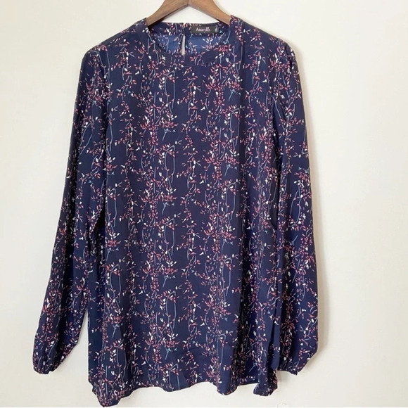 Floral Tunic Patterned Blouse Long Sleeve Top With Sash Size 1XL Tie Waist - Picture 2 of 11